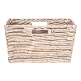 Artifacts Rattan Rectangular Magazine Holder in White Wash - 16" For Sale