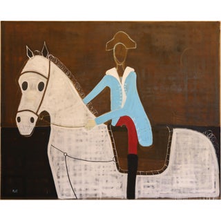 Man on Horseback Oil Painting, Large Equestrian Portrait Painting 170 X 210 Cm For Sale