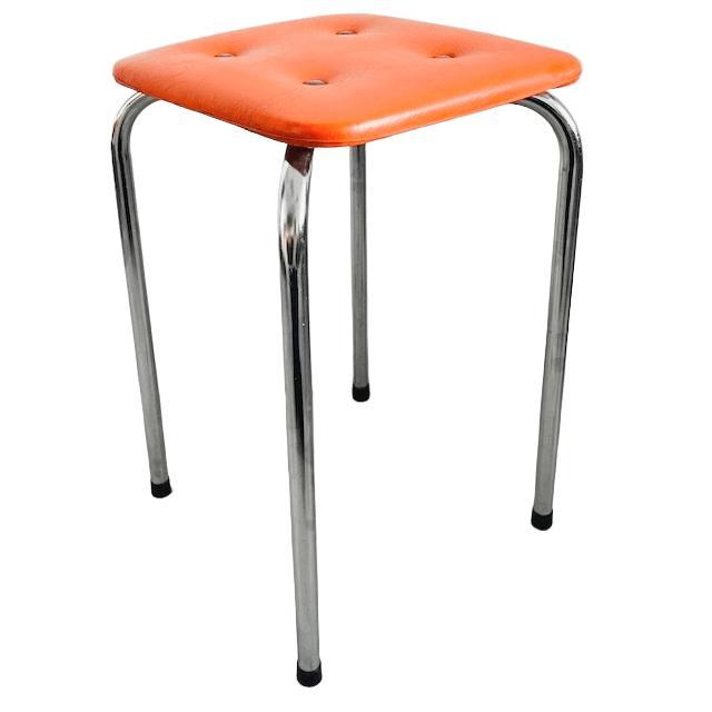Mid-Century Modern Mid-Century Modern Tube Frame Stool in Orange Leather, 1970s For Sale - Image 3 of 6