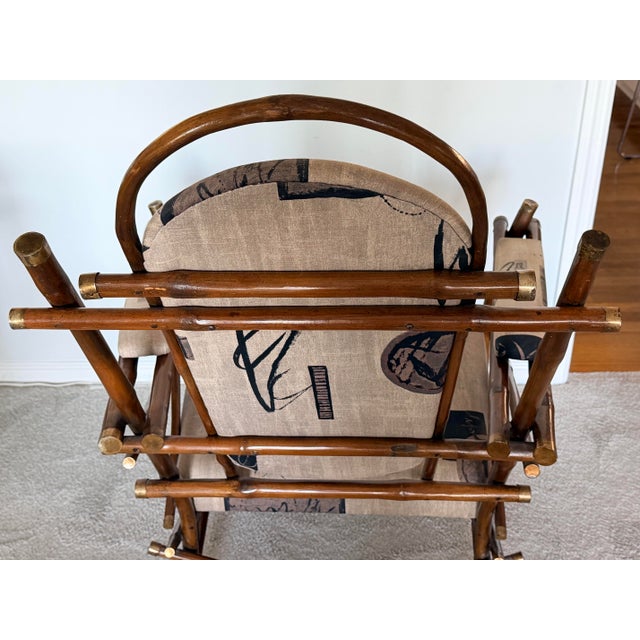 Brown Italian Bamboo and Brass Chair and Ottoman 1970s For Sale - Image 8 of 16