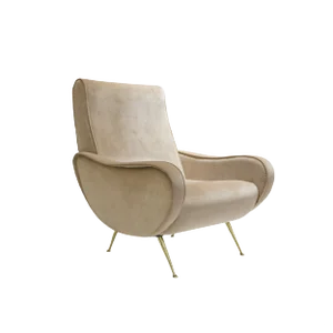 Mid-Century Italian Velvet & Brass Lounge Chair, 1950s