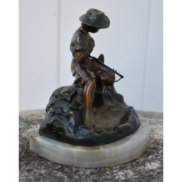 Heinrich W Hirschen Bronze Fishing Boy Antique Austrian Figure With Onyx Base For Sale - Image 15 of 17