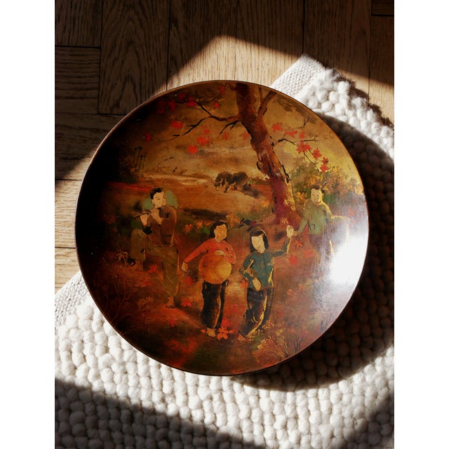Mid-Century Modern Vietnam Plate in Lacquered Wood, 1960s For Sale - Image 3 of 6
