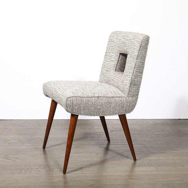 Paul Frankl Set of 6 Mid-Century Modern Walnut Cutout Back Arm & Side Chairs by Paul Frankl For Sale - Image 4 of 17