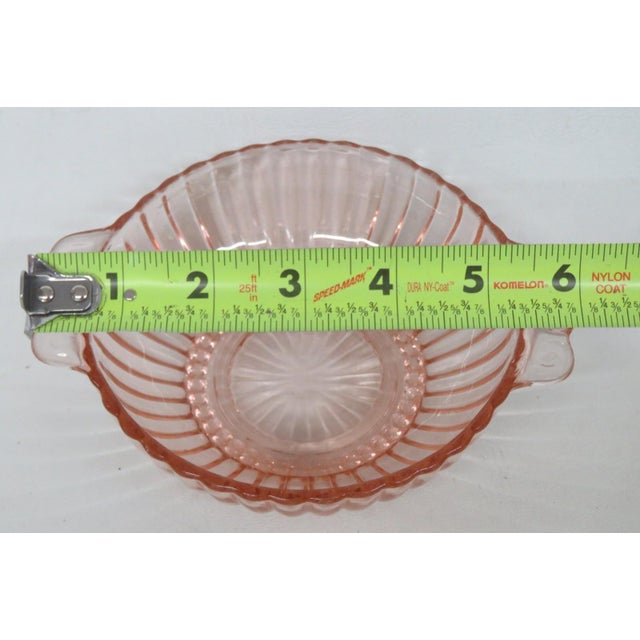 1930s Anchor Hocking Queen Mary Small Handled Serving Bowl Pink Depression Glass For Sale - Image 9 of 13