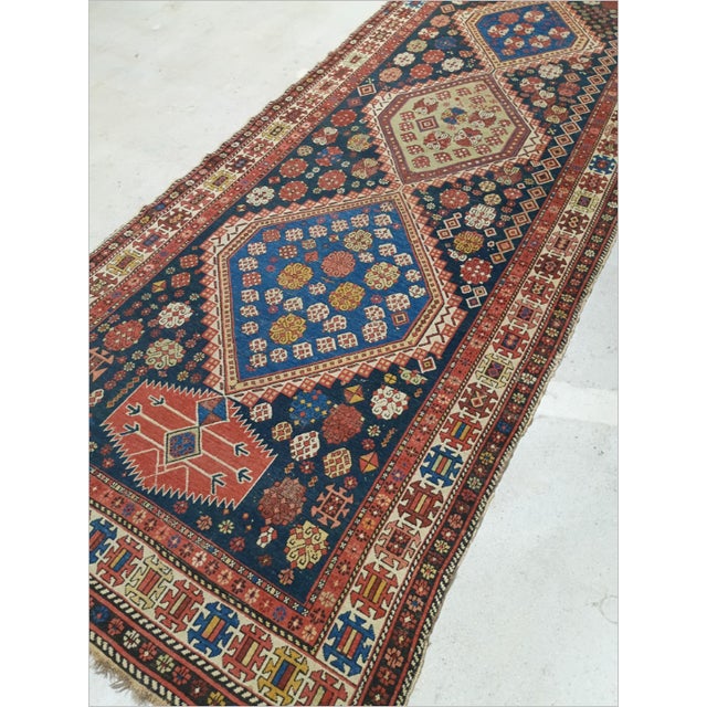 Antique Hand-knotted Caucasian Sirvan gallery runner rug, a highly prized style of tribal weaving originating from the...