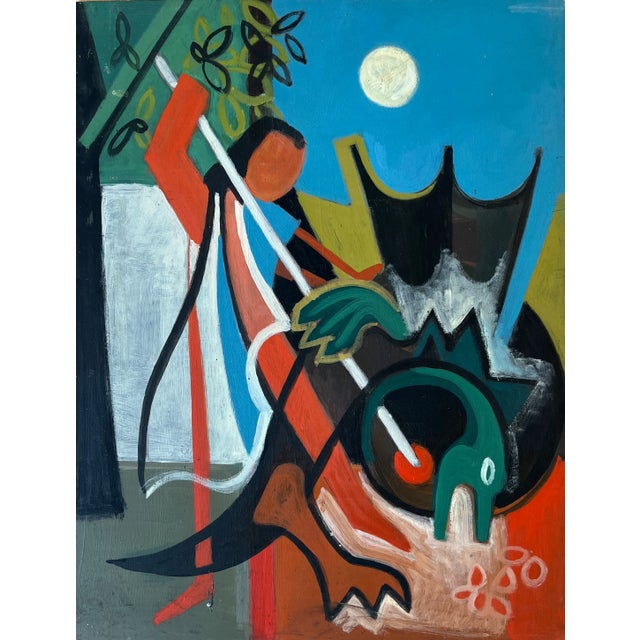 Xavier Albert Fiala, Saint Michel terrassant le Dragon, Oil on Wood For Sale - Image 9 of 9