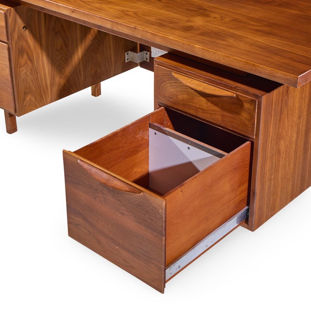 Wood Jens Risom Mid Century Walnut and Cane Executive Desk For Sale - Image 7 of 9