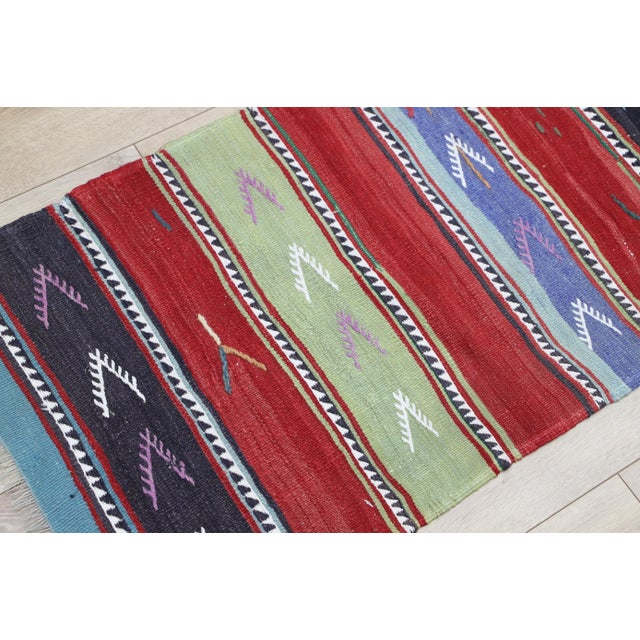 1970s Rustic & Primitive Striped Hand Knotted Oushak Kilim Runner For Sale - Image 11 of 13