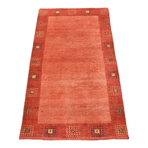 Gabbeh Rug 3′ X 5’2” Red Wool Contemporary Hand-Knotted Carpet