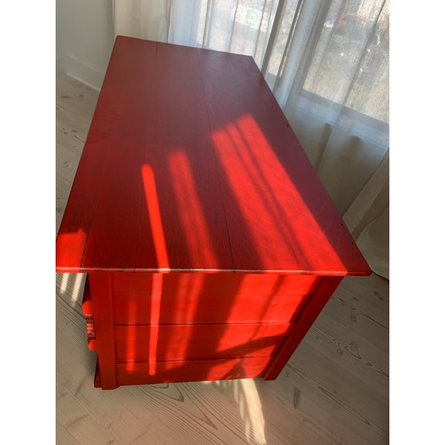 Antique Oak Chest of Drawers in Weathered Red Paint For Sale In Seattle - Image 6 of 10