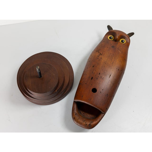 1980's Carved Wood Folk Art Owl After Smithsonian Museum Example, Signed For Sale - Image 12 of 13