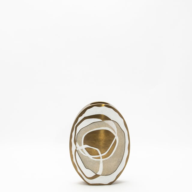 R & Y Augousti Modern Vase in Shagreen With Mother of Pearls and Brass Details by R&y Augousti For Sale - Image 4 of 7