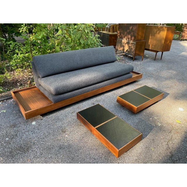 Mid-Century Modern Mid Century Modern Modular Sofa With Walnut and Leather Side Tables For Sale - Image 3 of 12