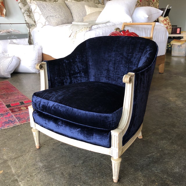 Vintage Blue Velvet Barrel Chair Chairish