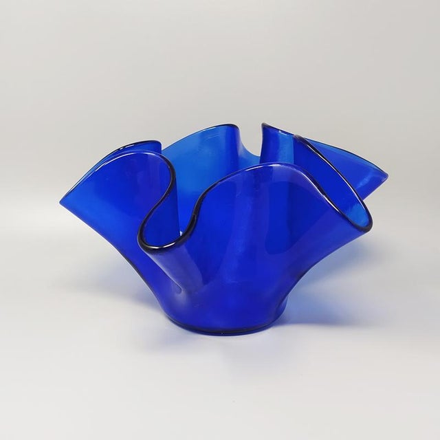 Mid-Century Modern Blue Vase Fazzoletto in Murano Glass by Dogi, Italy, 1970s For Sale - Image 3 of 9