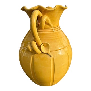 Late 20th Century Vietri Tuscan, Italy Scalloped Large Mustard Ceramic Vase For Sale