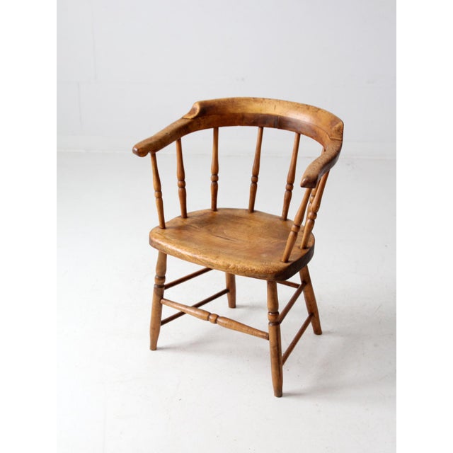Antique Windsor Captain’s Chair Wood Spindle Armchair For Sale - Image 4 of 14