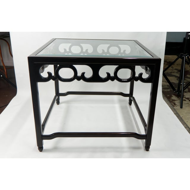 Late 20th Century Chinoiserie Fretwork Accent Tables With Glass Top - a Pair For Sale - Image 5 of 12