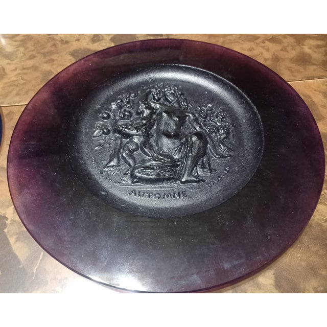 1970s Rare 1969-1970 Daum France Pâte-De-Verre "Four Seasons" Plates by Raymond Corbin - Set of 4 1969-1970 Cobalt Blue/Amethyst Purple/Amber/Emerald Green For Sale - Image 5 of 12
