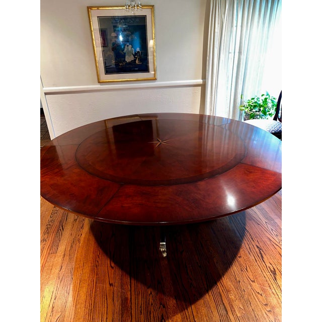 Mahogany Regency Round Dining Table With 5 Curved Outside Leaves & Brass Paw Feet For Sale - Image 15 of 15
