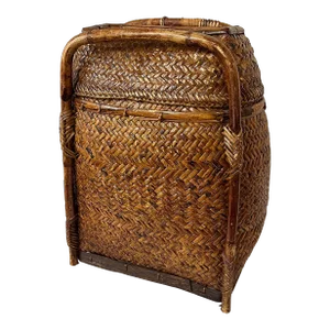 Vintage Japanese Tall Basket With Carrying Handles Attributed to Takashimaya, Chinoiserie, Academia Styles