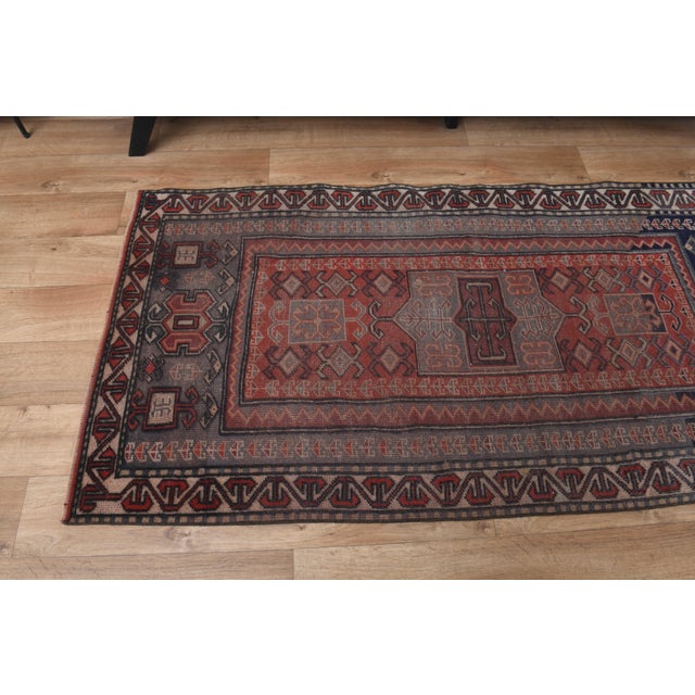 1970s Vintage Turkish Handmade Wool Cotton Red Runner Rug For Sale - Image 4 of 11