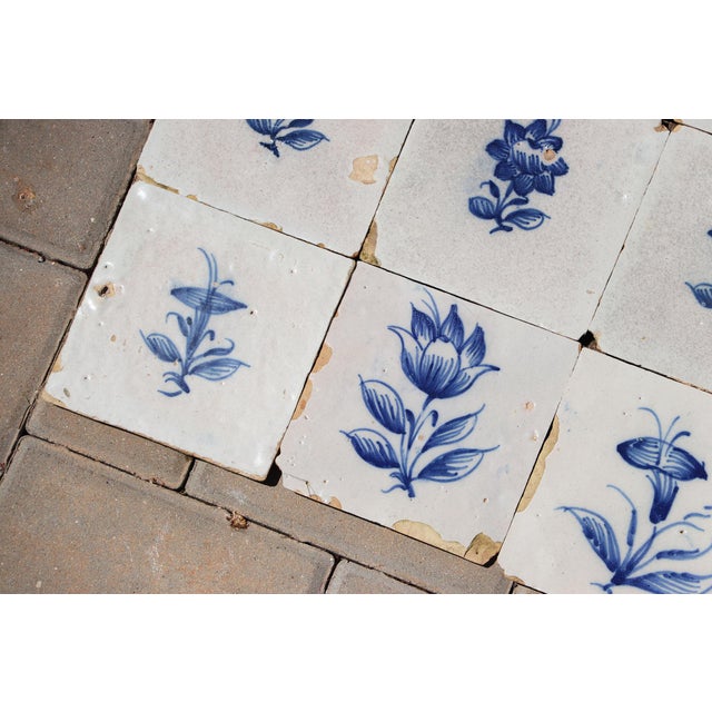 Antique 18th Century Portuguese Faience Tiles With Delicate Botanical Designs Set of 27 For Sale - Image 6 of 18