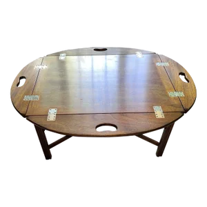 Late 20th Century English Mahogany Campaign Style Butler’s Drop Leaf Coffee Table