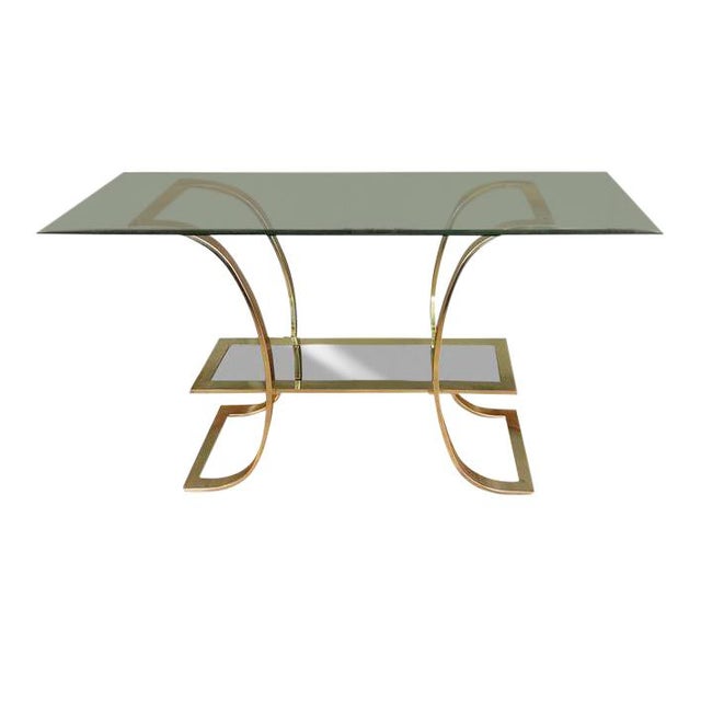 Brass 1970s Hollywood Regency Style Glass and Brass Console Table For Sale - Image 8 of 8