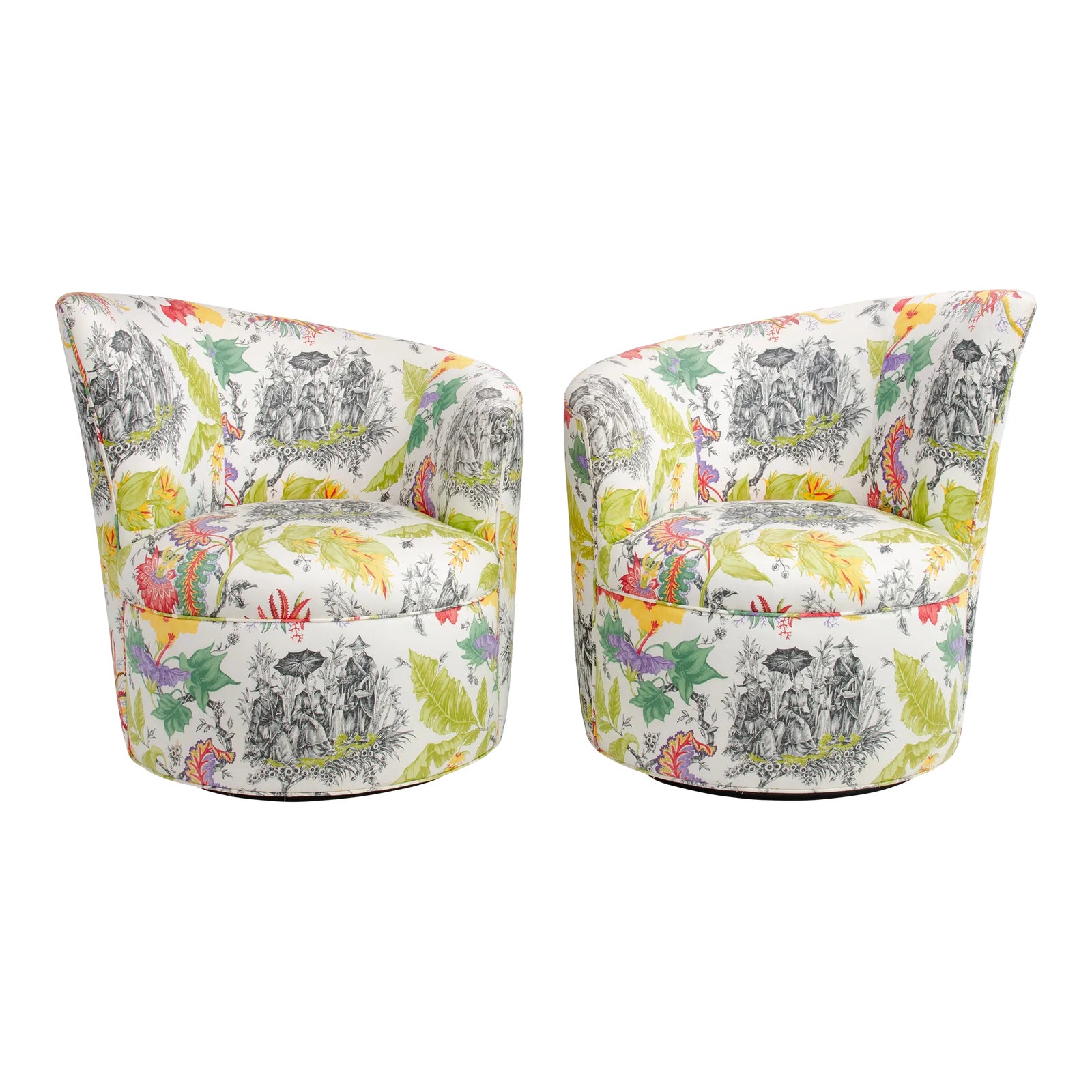 Mid Century Barrel Swivel Lounge Chairs Baughman Kagan Chinoiserie a