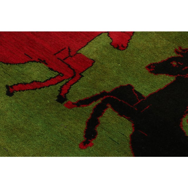 Vintage Afghan Rug, Green With Red and Black Horse Pictorials - Rug & Kilim For Sale In New York - Image 6 of 9