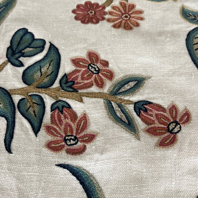 Textile Chelsea Textiles Lilies Magnolia & Chrysanthemums Hand Embroidered Linen Fabric- 3 Yards For Sale - Image 7 of 8