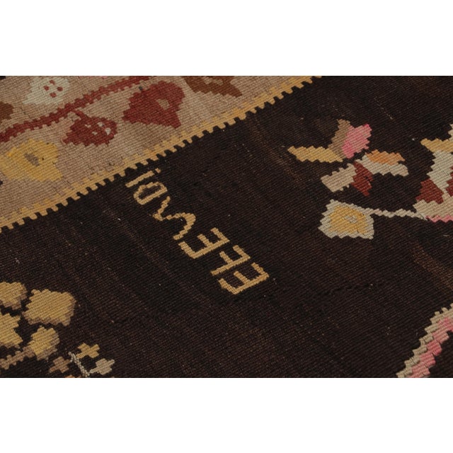 Handwoven Mid-Century Vintage Bessarabian Kilim Rug in Beige Brown Floral Pattern For Sale In New York - Image 6 of 9