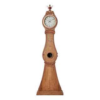 Gustavian Long Case Clock in Hand-Carved Pine, Sweden, 1790 For Sale