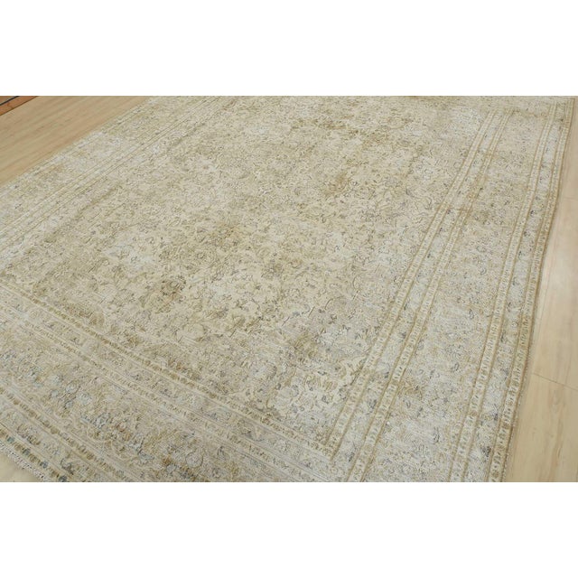 Farmhouse Tabriz Rug 9’9” X 12’2” Beige Wool Vintage Distressed Hand-Knotted Carpet For Sale - Image 3 of 15