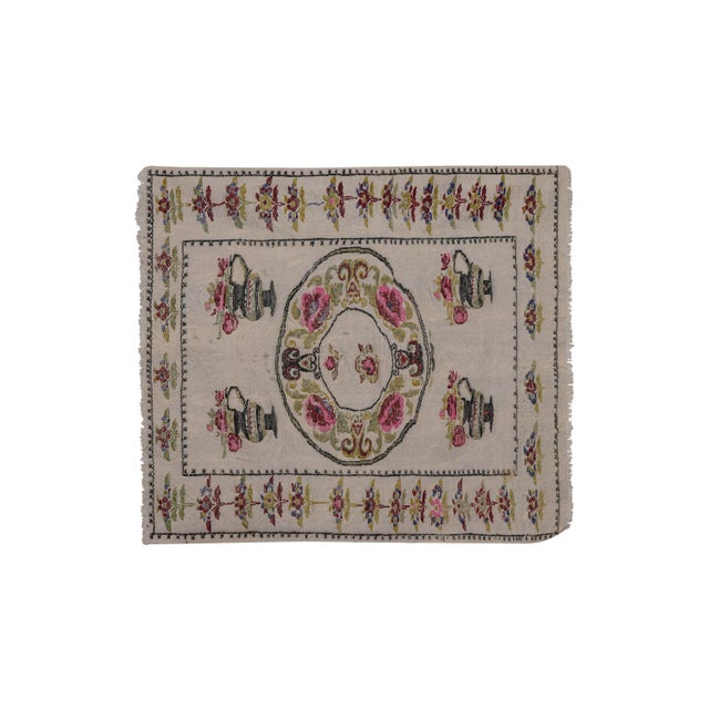 Vintage Aubusson Floral Turkish Kilim Rug 2'9'' X 3'4'' 35" x 41'' / 90 x 104 Cm Hand woven with high quality pure wool...