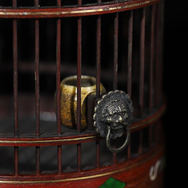Vintage Chinese Hardwood Inlaid Cricket Cage With Bronze Hook and Feeder For Sale - Image 9 of 9