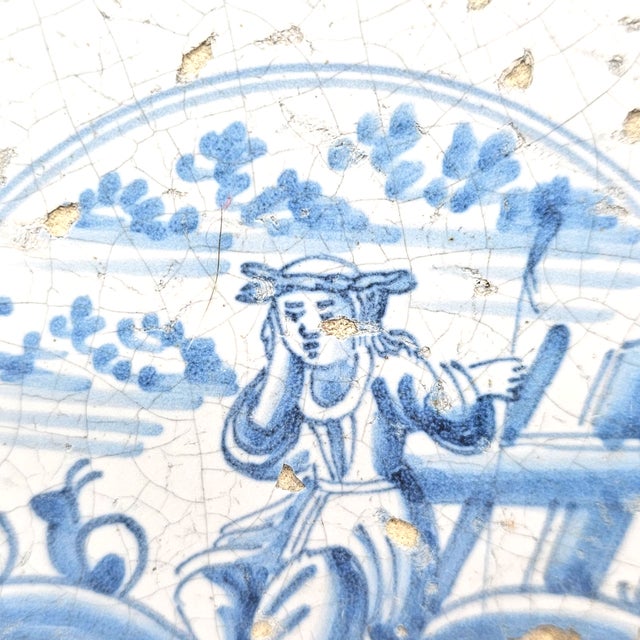 Delft 17th Century Dutch Delft Blue and White Figural Landscape Tile, 5-Inch For Sale - Image 4 of 9