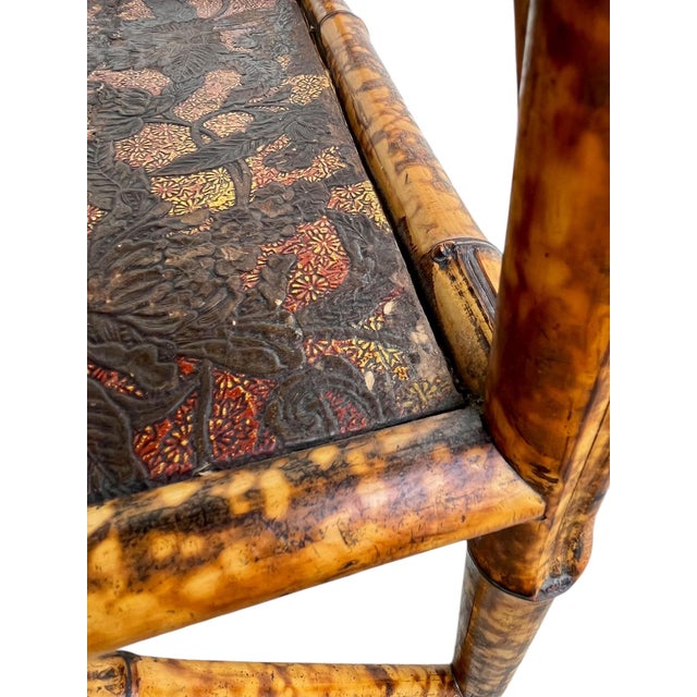 Antique Scorched Bamboo Chinoiserie Side Table With Hand-Painted Lacquer Top, Early 20th Century For Sale - Image 13 of 18