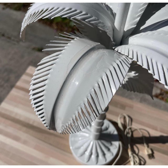 Metal Vintage Tole Painted Metal Palm Tree Form Table Lamps, a Pair For Sale - Image 7 of 12