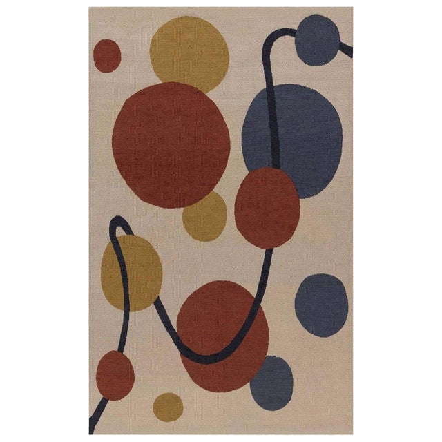 Doris Leslie Blau New Art Deco Inspired Beige, Black, Blue, Gold, Red, Wool Rug For Sale