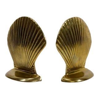 Vintage Brass Clam Shell Bookends, a Pair For Sale