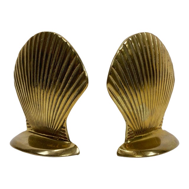 Vintage Brass Clam Shell Bookends, a Pair For Sale