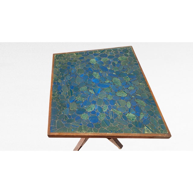 Wood Mid-Century California Mosaic Tile Top Accent Table – Provenance: Eve Paige Spencer Collection For Sale - Image 7 of 15