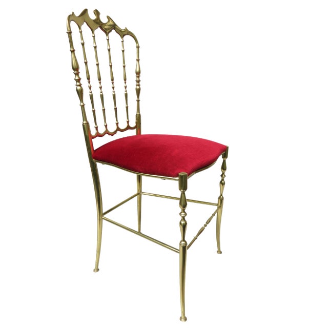 Brass and Red Velvet Chiavari Chair, Italy, 1960s For Sale