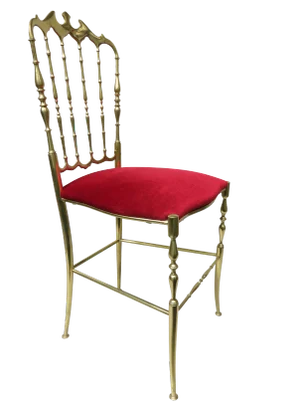 Brass and Red Velvet Chiavari Chair, Italy, 1960s