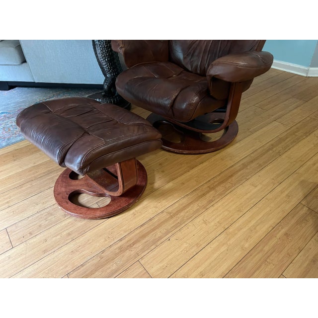 Mid-Century Modern 1980s Scandinavian Style Recliner and Ottoman For Sale - Image 3 of 5