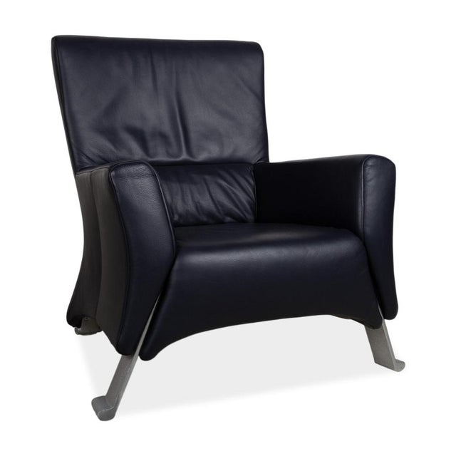 322 Leather Armchair Set in Blue with Ottoman by Rolf Benz, Set of 2 For Sale - Image 4 of 18