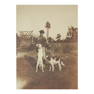 Vintage Antique Albumen Photograph Man Hunting Bird Dogs Dovecote